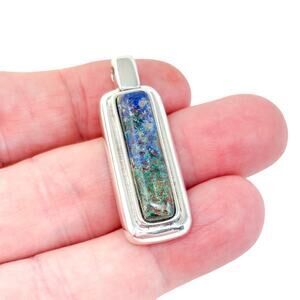 Vintage Mexico Barra Sterling Silver 925 Azurite Malachite Bar Pendant